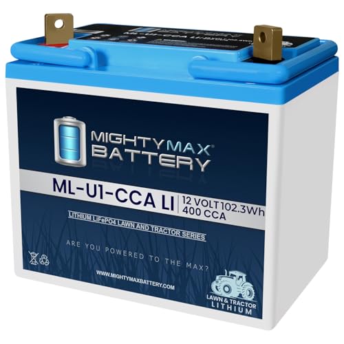 Mighty Max Battery ML-U1-CCALI U1 Lithium Battery for Lawn Mower & Tractor, 12V 400 CCA LiFePO4 with Reliable Starting Power for Riding Mowers, Fast Charging & Long Life