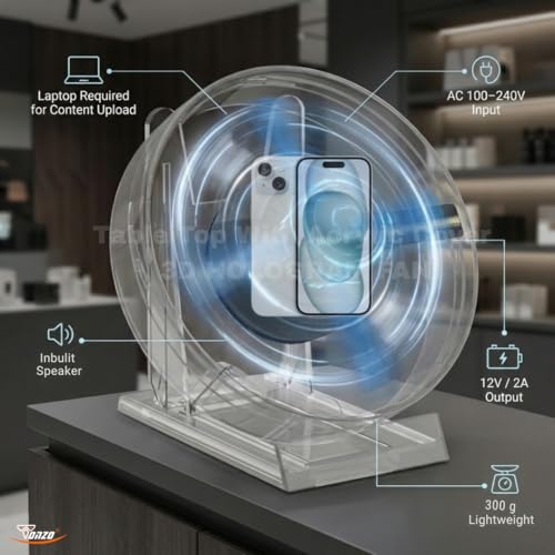Image of TONZO 11 cm Tabletop 3D Hologram Fan Display with Acrylic Cover | 48 LED Mini Holographic Advertising Display, 2200x160 Resolution, App Control | 3D Video & Image Display for Shop, Parties & Events