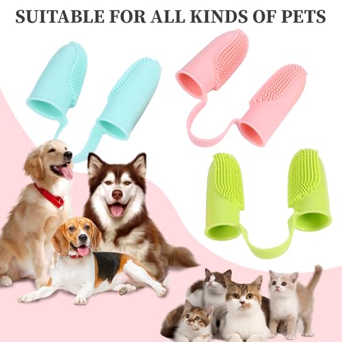 Image of 6Pcs Dog Toothbrush Finger, Dog Tooth Brushing Kit Puppy Tooth Brushing Kit for Pets Teeth Cleaning, Soft Double Finger Toothbrush for Dogs & Cats Dental Care(Pink+Green+Yellow)