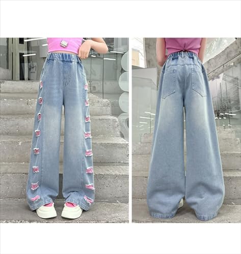Baggy Jeans for Girls Distressed Elastic Waist Y2K Baggy Jeans Ripped Color Blocks Wide Leg Cute Denim Pants2