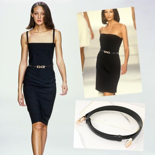 Glamorstar Skinny Belts for Women Thin PU Leather Waist Belt with Gold Buckle for Dresses2