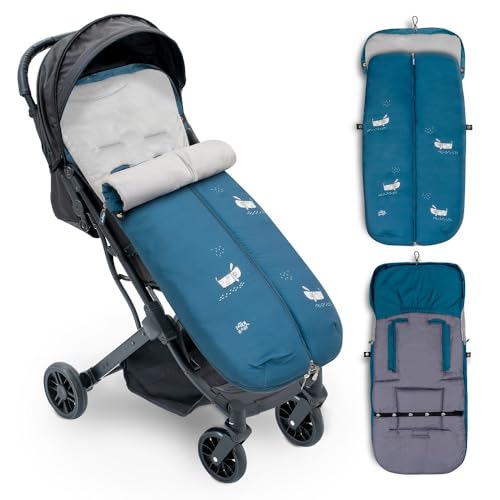 Interbaby Saco Silla Paseo Universal Saco Bebe Invierno Suave, Cálido, Afelpado | Saco Carro Bebe Invierno Desmontable, Doble Apertura, Lavado Fácil, Materiales Antialérgicos, Perritos Azul