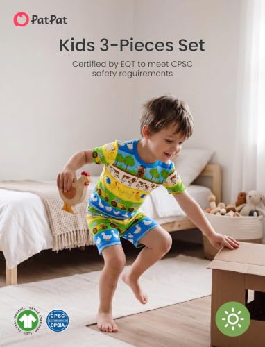 PATPAT Bamboo Viscose Pajamas Sets for Boys Girls Kids Toddler, 3 Pack Shorts & Pants Sleepers, Ultra-soft Snug Fit Pjs Farmyard Friends Size 7T — view 3