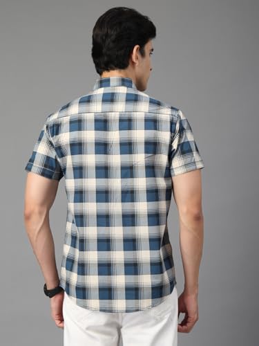 Image of Majestic Man Men's Slim Fit Premium Pure Cotton Plaid Check Half Sleeve Casual Shirt
