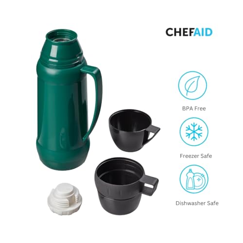 Chef Aid 1 Litre Flask with 2 Cups - Stay Hydrated Anywhere! Freezer Safe, Suitable for Liquids up to 100C, Green - Image 4
