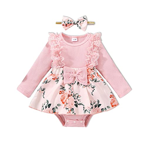 Image of PATPAT Baby Girl Clothes Infant Girls Outfits Long-sleeve Ribbed Romper Shorts Set 3pcs Newborn-18 Months