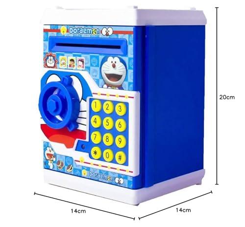 Image of EUPHORIA RK Toys Bank Toys Money Safe ATM Kids Piggy Savings Bank With Electronic Lock Piggy Bank ATM With Password, Cartoon Piggy Bank For Kids-Dora Emon, Blue