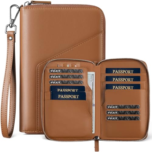 VULKIT Leather Passport Holder Family Travel Document Organizer with RFID...