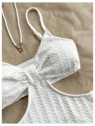 Image of SHENHE Women's Vacation Sexy Cutout Waist Split Camisole Textured Bodycon Summer Dress White X-Small