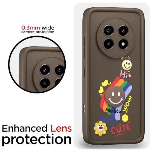 Image of Pikkme Back Cover for Realme 13 Pro / 13 Pro Plus 5G | Soft Silicone| Cute Rainbow Smile & 3D Cartoon Flower Design | Shockproof Raised Camera Protection Bumper Case (Brown)