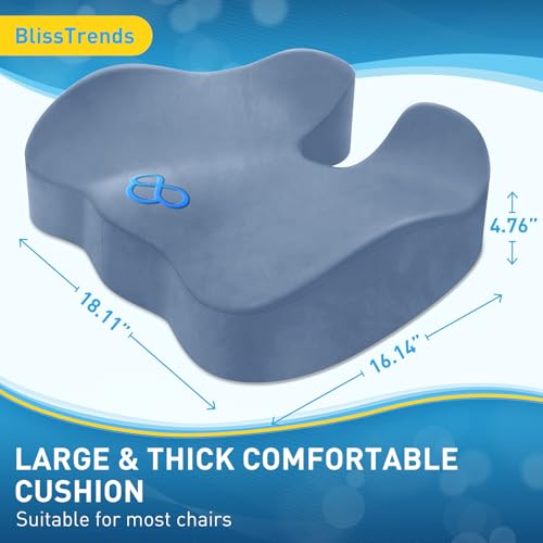 Image of BlissTrends Seat Cushion,Thick Memory Foam Cushions for Office Chair, Car Seat, Airplane, Relieving Pressure Tailbone Sciatica Back Pain for Office Workers, Car Drivers 4.7in Thick LightBlue