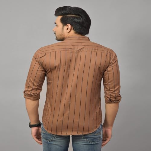 Image of Solid Regular Fit Cotton Casual Strips Shirt for Men || Spread Collar || Full Sleeves (XXX-Large, Brown)