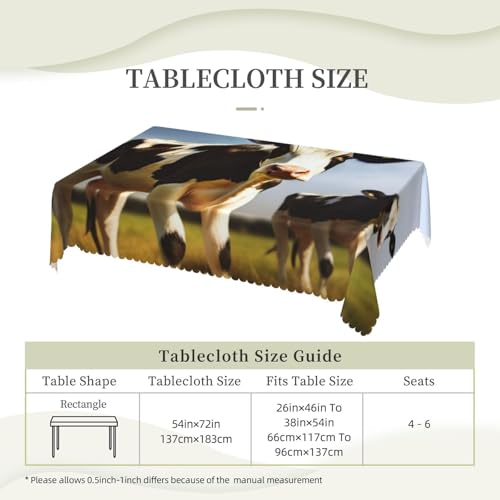 Nappe rectangulaire motif vache mignonne imperméable 137 x 183 cm lavable décoration table extérieur
