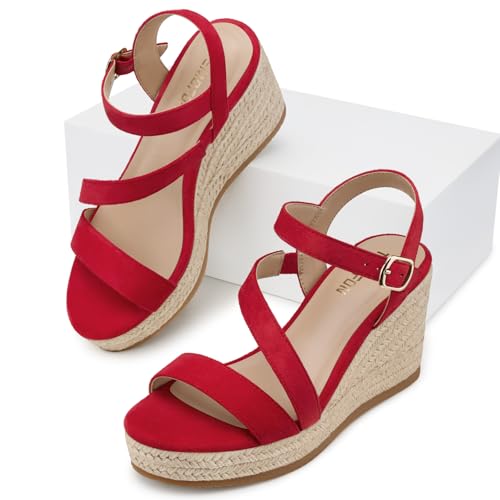 Image of TEMOFON Wedge Sandals for Women Platform: Espadrille Ankle Strap Buckle Wedge - Comfortable Dressy Summer Womens Sandals