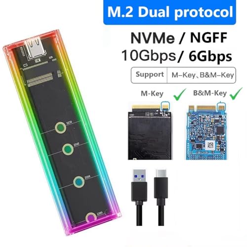 Yopeissn RGB M.2 NVMe SSD Enclosure 10gbps Dual Protocol NVME/NGFF Hard Drive Box forM/B Key SSD 2230 2242 2260 2280 - Image 3