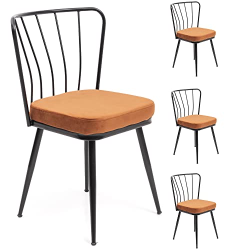 Gozos ROA Lot de 4 chaises de Salle à Manger | Design rétro en métal | Chaises de Cuisine avec Coussin d'assise Confortable en Tissu Lavable et Dossier | Orange Cover