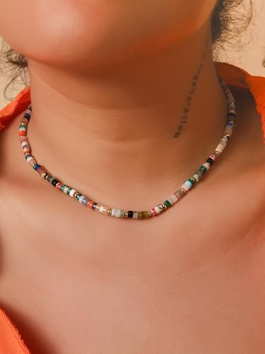 MINACHI Multi Color Beads Necklace, Natural Stone, Pattern Beads, Bohemian Style, Gift Jewelry for Women3