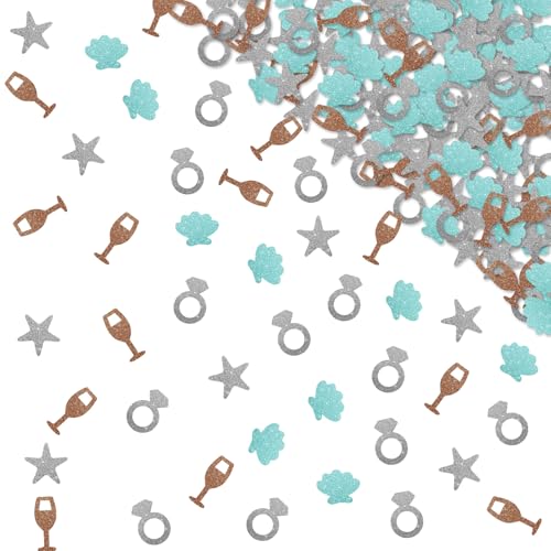 Image of 120pcs Coastal Bachelorette Confetti, Last Toast on the Coast Table Confetti, Silver&Sky Blue Glitter Beach Party Table Decor, Coastal Bridal Shower Party Supplies