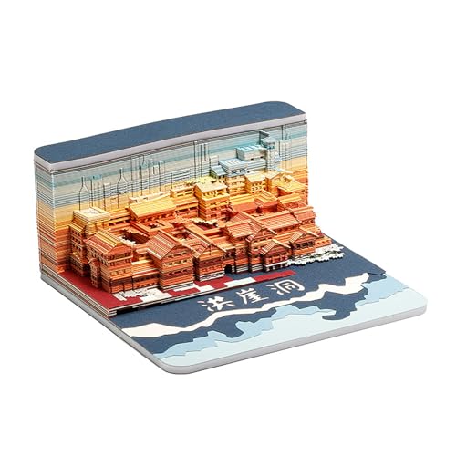 Calendrier 3D 2025 de l'architecture de la ville, bloc-notes et sculpture en papier bleu