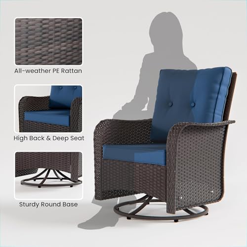 Image of 9 PCS Outdoor Patio Furniture Set,Outdoor Sectional Furniture All Weather PE Rattan Wicker Patio Conversation Set,Swivel Rocking Chairs Set,Navy Blue