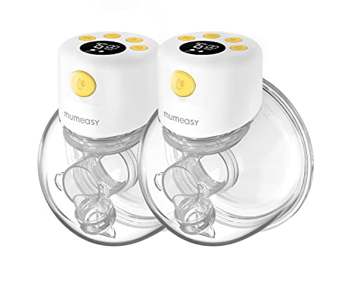 Image of Mumeasy Double Wearable Breast Pump, Portable Electric Hands Free Breast Pump with 2 Modes & 9 Levels, S12, 24mm Flange,Yellow