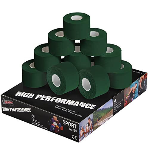 ALPIDEX 12 x Cinta Adhesiva Deportiva 3,8 cm x 10 m Diferentes CoIores Sport Tape 100% Algodón Inelástica Balonmano Fútbol Voleibol Escalada, Color:verde