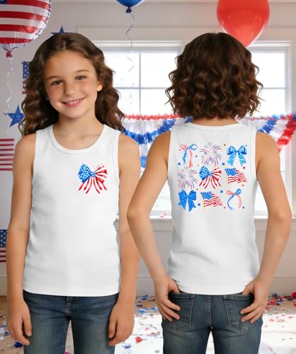 Image of Ithalt Girls 4th of July Tank Top for Kids Boys USA Patriotic Shirt American Flag Tshirt Red White and Blue Sleeveless