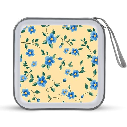 Blue Floral Flower CD Case Plastic DVD Case Holder Wallet Disc Storage Organizer for Car Travel