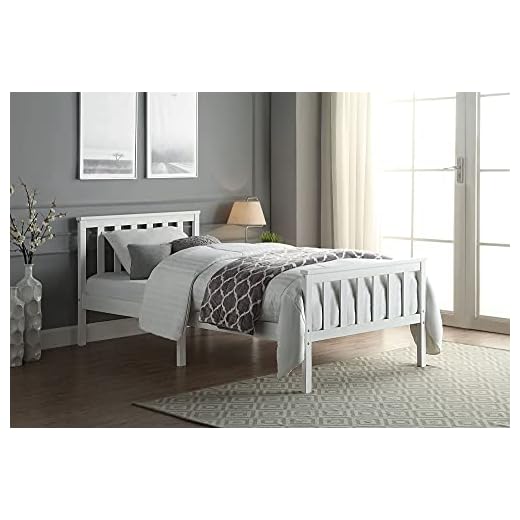 Home Treats Single Bed With Mattress 3FT. White Wooden Bed Frame Including Quilted Pocket Sprung Mattress. Perfect for Children and Adults