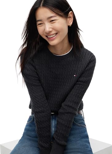 Tommy Hilfiger Damen Co Cable C-nk Ls Sweater Ww0ww44993 Pullover Sweater, Dark Grey Heather, M – Ansicht 3