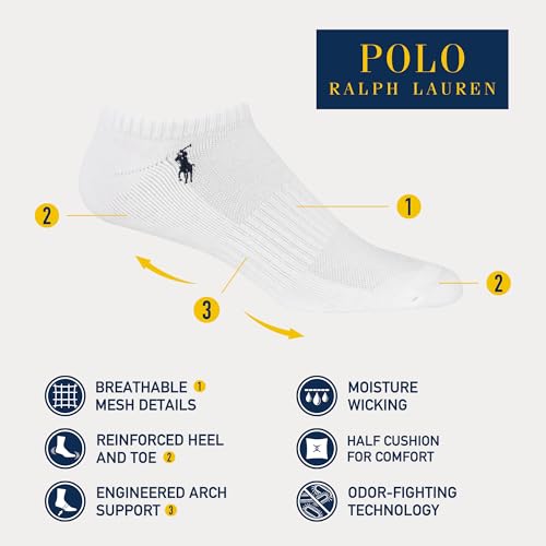 POLO RALPH LAUREN mens Athletic Performance Cotton Low Cut Socks - 6 Pair Pack - Moisture Wicking Mesh2
