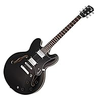 Black semi acoustic guitar suitable for Blues, Jazz, Rock and more Full sized F-holes ensure enhanced acoustic projection Complete tone shaping possibilities thanks to independent volume controls and toggle switch Boasts underpinned solid hardwood br...