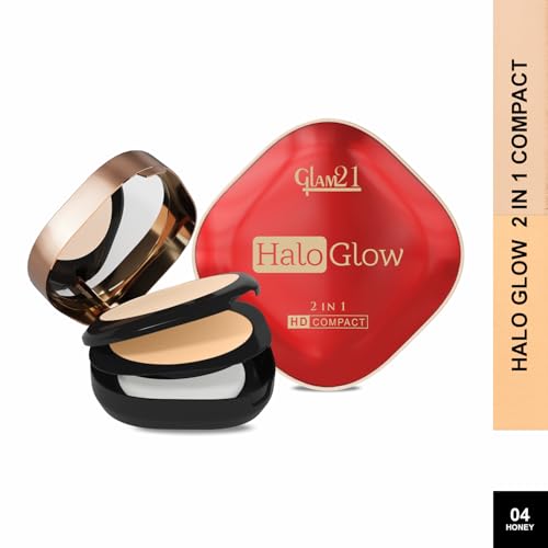 Image of Glam21 Halo Glow 2-in-1 HD Compact | 2 Matte Shades | Velvet Matte & Soft Glow Shimmer | Oil Control, Brightening & Radiant Finish | Enriched with Vitamin E |18gm,Honey