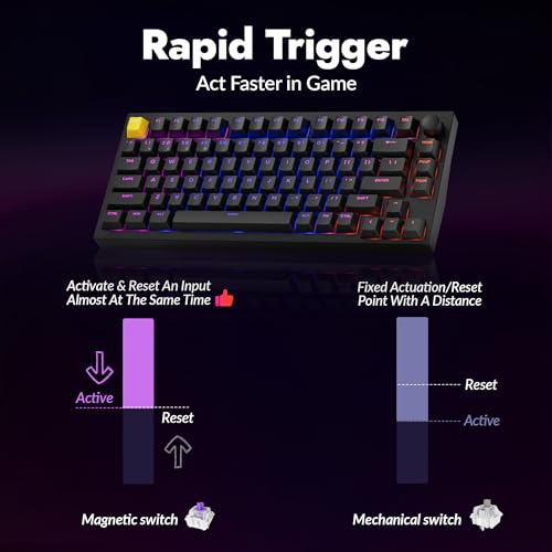 Image of LEMOKEY P1 HE 75% Wireless Custom Mechanical Gaming Keyboard with Gateron Double-Rail Magnetic Switches Knob Version, QMK 2.4 GHz Bluetooth 5.2 RGB Backlight Compatible with Mac Windows Linux-Black