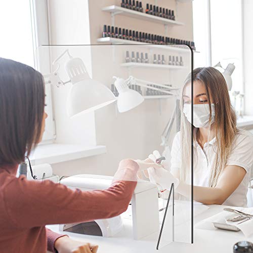 VARWANEO, Sneeze Guard Panel for Nail Table, Portable Plexiglass Barrier, Clear Acrylic Shield (24