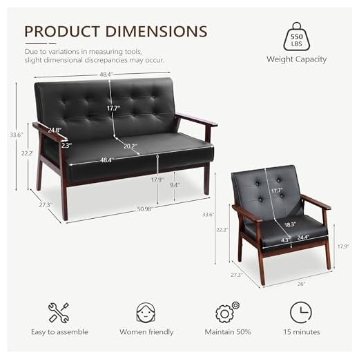 JIASTING Mid Century Loveseat and Chair Set