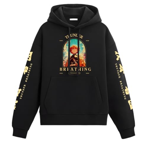 Image of Eshaaver Anime Inspired Design Unisex Pullover Hoodie, Black, Graphic Print Front and Back