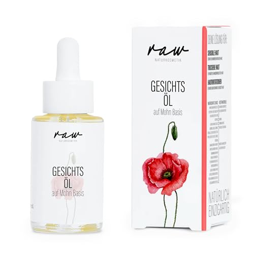 raw Kosmetik, Gesichtsöl Mohn 30ml, mit kaltgepresstem Bio-Öl, ideal für trockene & sehr sensible Haut, beruhigt und regeneriert, fördert Hautelastizität, schützt vor Feuchtigkeitsverlust, 100% vegan
