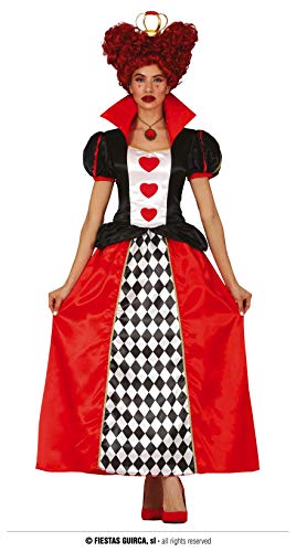 FIESTAS GUIRCA Herzkönigin Kostüm Damen - Größe S 36 – 38 - Rote Herzdame Kostüm inkl. Königin Krone - Adlige Kostüm Karneval, Wunderland...