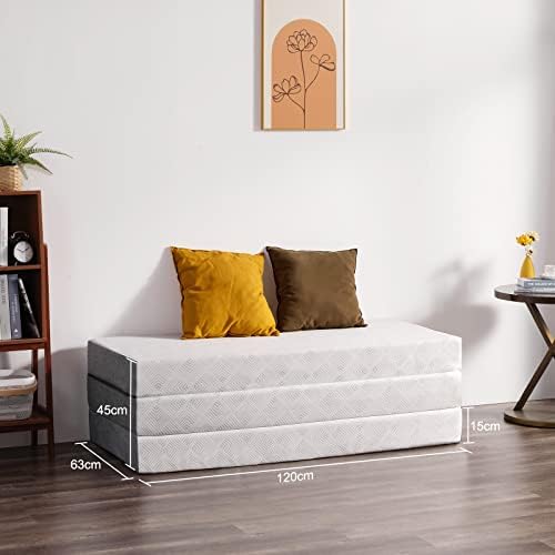 Inofia 4FT Small Double Folding Mattress,Tri Fold Memory Foam Mattress with Removable Bamboo Charcoal Fibre Cover & Non-Slip Bottom,Tri Foldable Mattress Guest Bed with Medium Firm Feel,Bed In a Box