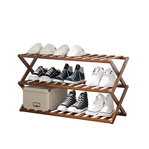 UDEAR Étagère à Chaussures en Bambou, Pliable Debout Libre Étagère à Chaussures Organisateur de Stockage Multifonction, Salon, Balcon, 3 Niveaux, Marron foncé