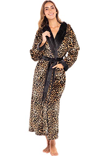 Alexander Del Rossa Women's Plush Fleece Robe With Hood, Warm Bathrobe Extra Small Leopard Animal Print With Black Limited Edition (A0116W10Xs) #TOP1