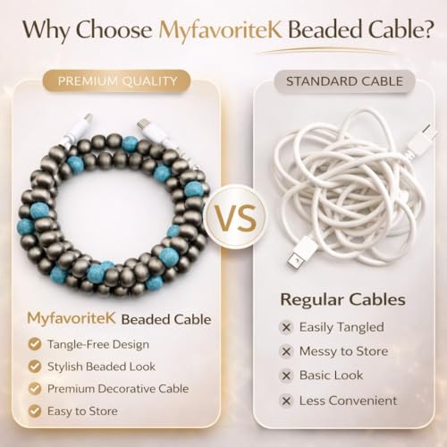 Image of Stylish Beaded Phone Charger Cable Colors USB Charging Cord for Smartphones (USB C to USB C, Charcoal, 6.6ft)