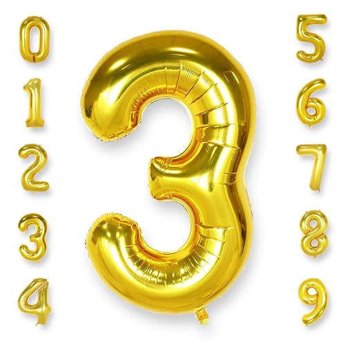 AULE Luftballon Zahl 3 Gold: XXL 101 cm Zahlen Folienballon Geburtstag Gold 3 Jahre 40 Zoll Helium Ballon Kinder Junge Mädchen Zahlenballon für Babyparty Jubiläum Deko AULE Luftballon Zahl 3 Gold: XXL 101 cm Zahlen Folienballon Geburtstag Gold 3 Jahre 40 Zoll Helium Ballon Kinder Junge Mädchen Zahlenballon für Babyparty Jubiläum Deko