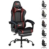 DEEPfurniture ゲーム用快適チェア 人間工学設計 ワイドシート 連動アームレスト ゲーミングチェア 学習用健康姿勢サポート （1001-レッド）