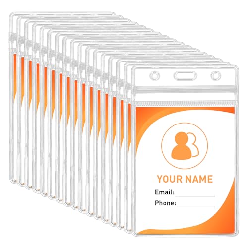 TBUKEOM 16 Pack Vertical ID Badge Holders, Waterproof & Tear-Resistant Clear Plastic Card Holders for Name Tags, Work Badges, RFID Cards, Credit Cards - Fits Lanyards, Proximity Cards (2.4X 3.4 Inch)