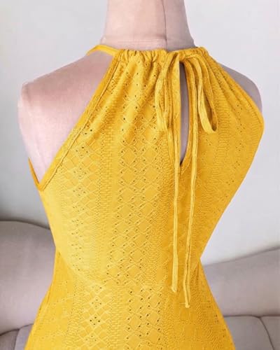 Image of CHICME Womens Summer Halter Dress Hollow Out A Line Vacation Dress