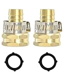 YEOAUM 2-Pack Heavy-Duty Brass Garden Hose Repair Kit for 5/8' Hoses, Quick Fix Hose Mender Fittings with Stainless Steel Clamps, 3/4' Female x 5/8' Barb