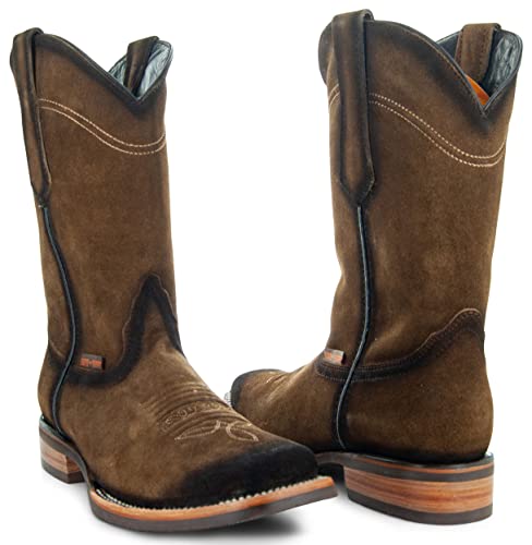 Soto Boots Men's Suede Burnished Cowboy Boots H50037