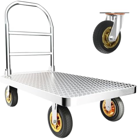 Julymoda Heavy Duty Platform Truck, 2000 LBS Foldable Flatbed Cart, 43" L x 26" W x 36" H Push Cart Dolly, Hand Trucks with 6" Nylon Casters, Large Steel Platform Dolly Carrier for Warehouse